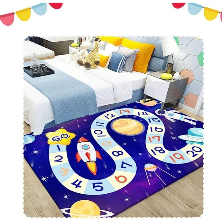 TYKTZXY Kinderteppich Spielen Teppich Straße Auto Tier Universum Blau Grün Grau(200×300cm,78×118inch) – Bild 6