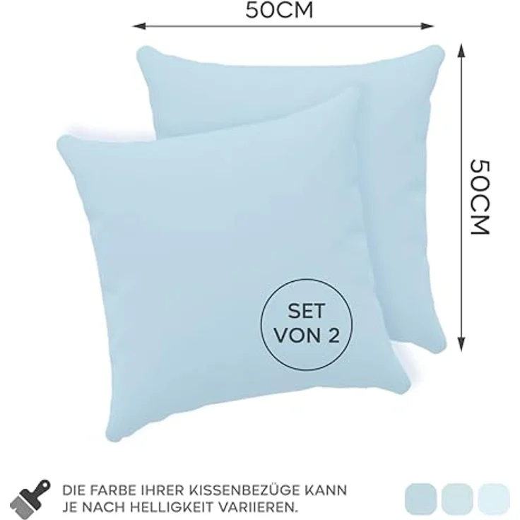 Twinzen® Kissenbezug 50x50 (2er-Set) - 100% Jersey Baumwolle 150 GSM Kissenbezüge - Blau - Für Kissenbezüge 50x50 cm - Kissenhülle - Kissenbezug mit Reißverschluss - Oeko-Tex Zertifiziert – Bild 3
