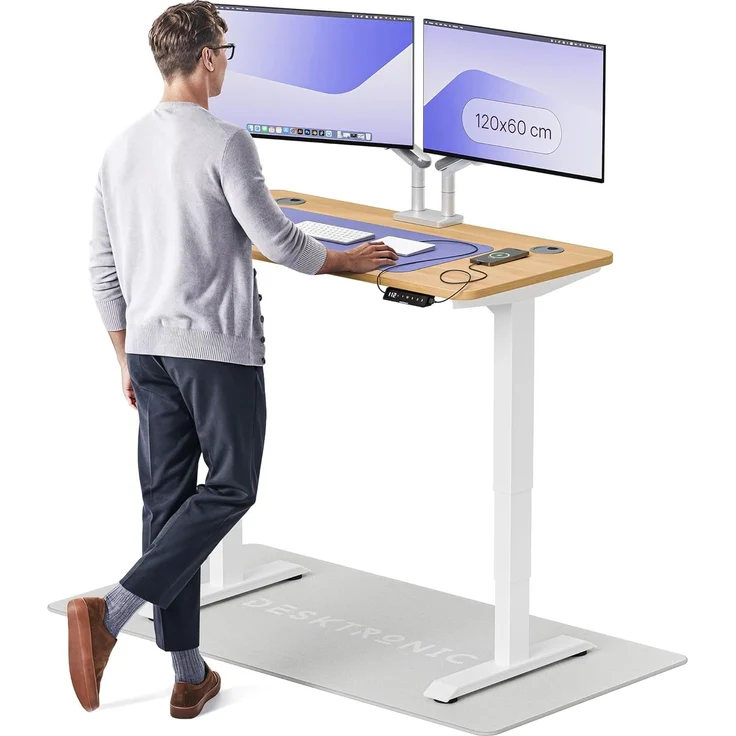 Höhenverstellbarer Schreibtisch - Höhenverstellbar Elektrisch mit Flüsterleisem Dual-Motor & Touchscreen - Hohe Tragfähigkeit - Stehtisch von Desktronic, Weiß + Eiche, 120x60 cm – Bild 1