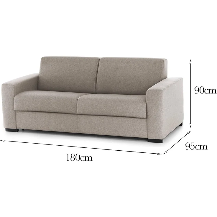 Talamo Italia - 2-Sitzer festes Sofa Marzia, Wohnzimmersofa aus gepolstertem Stoff mit schmalen Armlehnen, 100 % Made in Italy, cm 180x95h90, Taupe – Bild 2