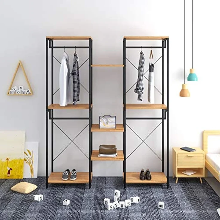 Kleiderständer 2+3+2 Ablagen mit Schuhregal aus Holz – Bild 2