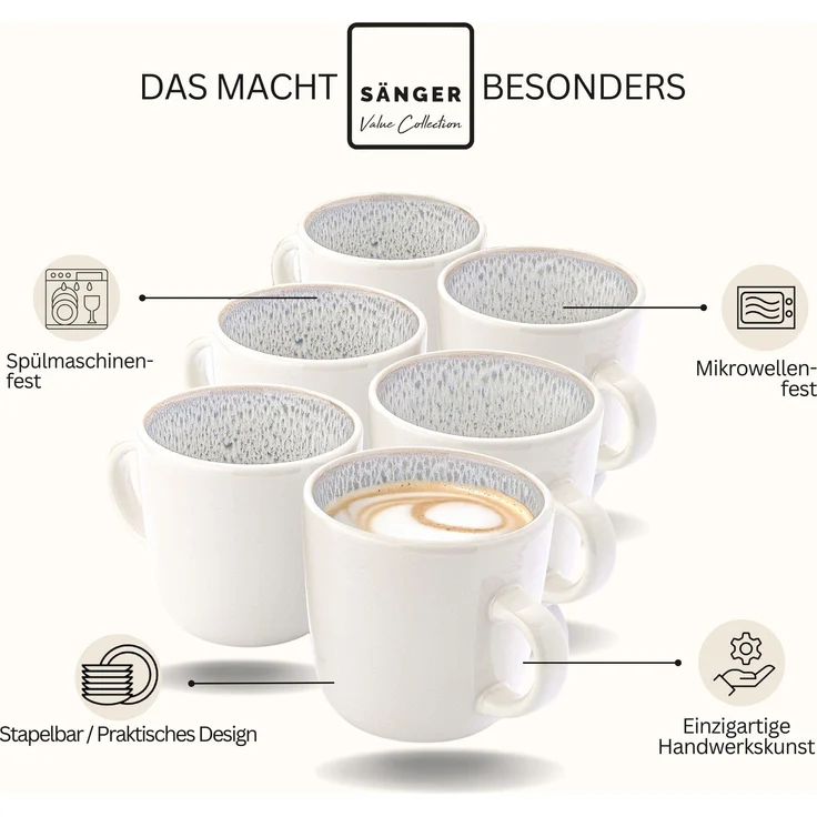 SÄNGER Steingut Kaffeebecher Kreta 6 teilig – Bild 4