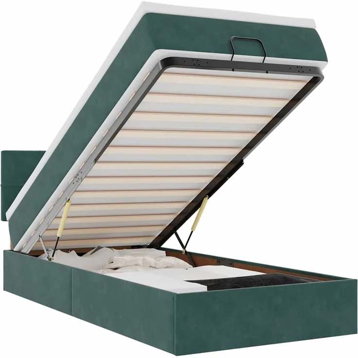 vidaXL Ottomane Bett mit Matratze & LEDs Dunkelgrün 90x200 cm Samt 3312599 – Bild 2