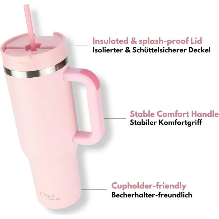 Milu Thermobecher Edelstahl Tumbler To Go 1200 ml, mit Strohhalm und Henkel – Bild 4