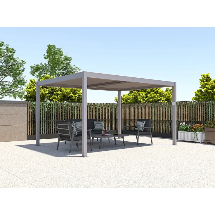 Vente-unique - AMADORA Terrassenüberdachung Metall Schokoladenbraun - B 305 cm x H 220 cm x L 395 cm – Bild 2