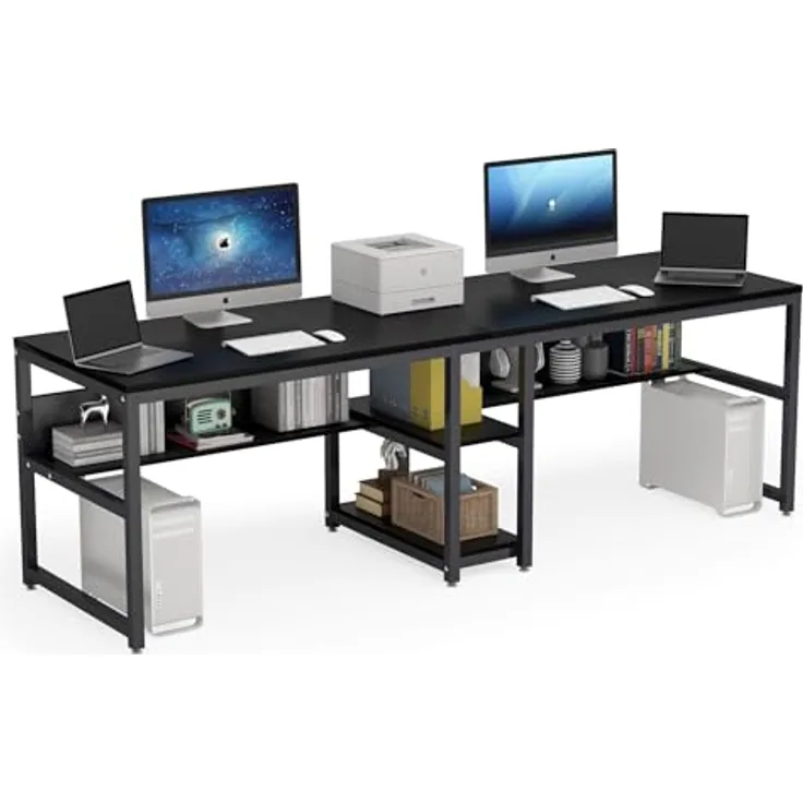 LITTLE TREE Schreibtisch Computertisch 200 x 75 x 60 cm, großer Schreibtisch aus Industriell Holz und Metall als Bürotisch Arbeitstisch für 2 Personen, ideal für Homeoffice Gaming, Schwarz