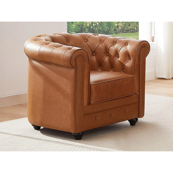 Vente-unique - CHESTERFIELD - Sessel mit gerader Rückenlehne - Holz, Platte - Holz - Camel - 82 x 78 x 72 cm – Bild 9