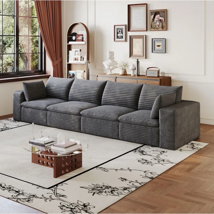 DESVIAE Sofa modular 340x90x60 cm aus Stoff Dunkelgrau mit Schaumstoffpolsterung