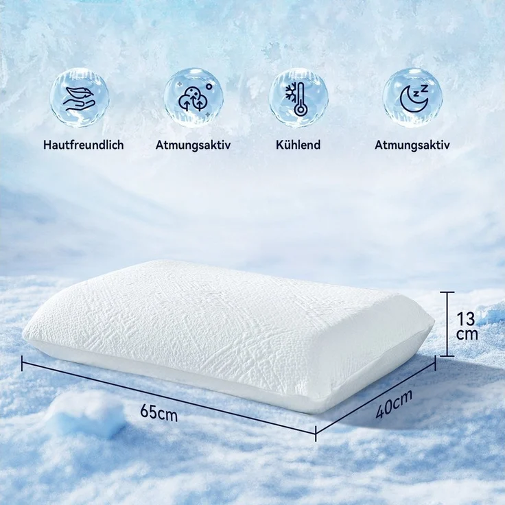 Elemuse Nackenstützkissen Kopfkissen Gelschaumkopfkissen 13cm Höhe, Füllung: Gel Memory Schaum, Kopfkissenkern und Kopfkissenbezug, Doppelte Bezüge: Polymer-Eisseide, Orthopädisch, Kühlend, OEKO-TEX® – Bild 2
