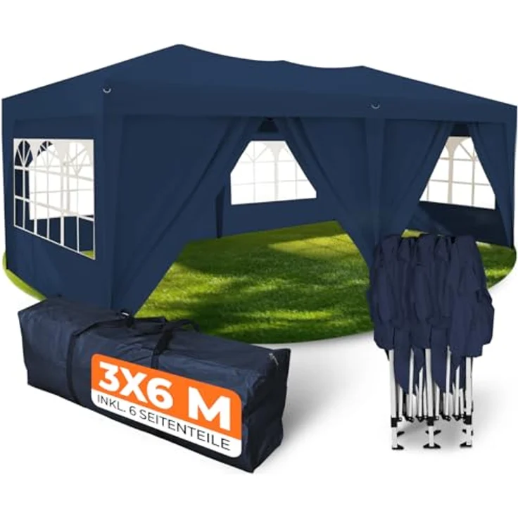Kronenburg Faltpavillon wasserdicht Pavillon mit 6 Seitenteilen, Gartenzelt, 3x6 m - mit UV Schutz 50+, Blau – Bild 2