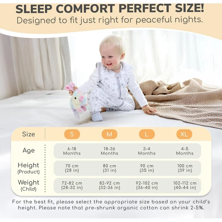 Baby Schlafsack mit Füße 1.0 TOG, Ganzjahres Schlafsack, Bio-Baumwolle Baby Schlafsäcke ohne Ärmeln Babyschlafsack mit Beinen für Säugling Kinder Junge Mädchen, 1er Pack, 70cm (Baby Höhe 80-90cm) – Bild 7