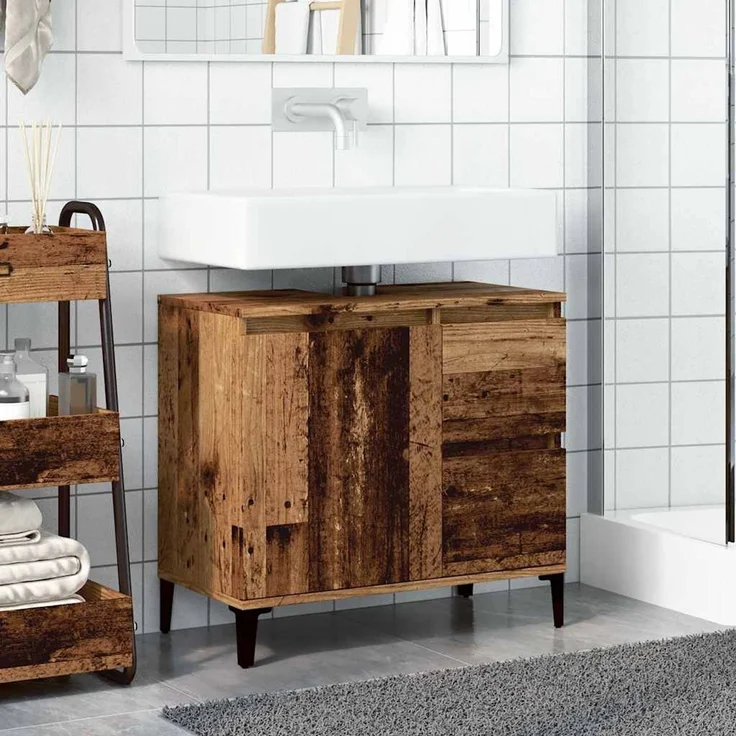 Waschbeckenunterschrank, Unterschrank Altholz-Optik 65x33x60 cm Holzwerkstoff – Bild 3
