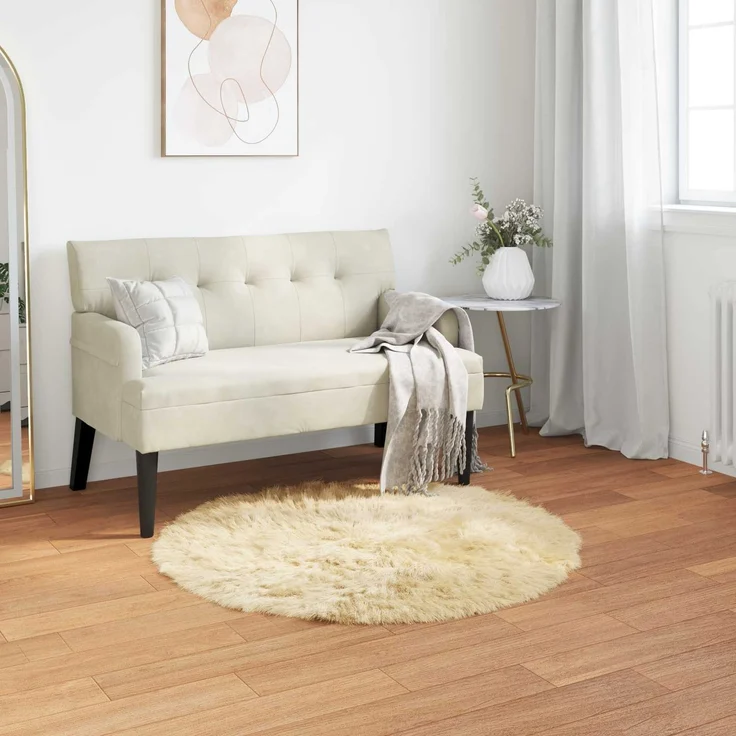 vidaXL Teppich aus Kunstschaffell TAFALLA Creme Ø 120 cm Polyester 42021515 – Bild 1