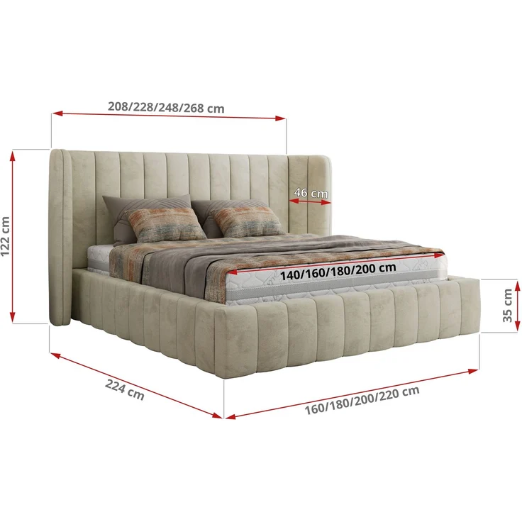 Polsterbett GOLETTA CLASSIC 180 x 200 cm mit gepolstertem Kopfteil, stabilem Bettrahmen, Lattenrost und Bettkasten mit Gasdruckfedern, Doppelbett, zeitloses Design Foam Matratze - Beige Velvet - MIRO LUX – Bild 4