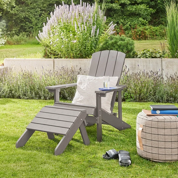 HOME DELUXE Gartenstuhl FAREA inkl. Hocker – Grau – Bild 1
