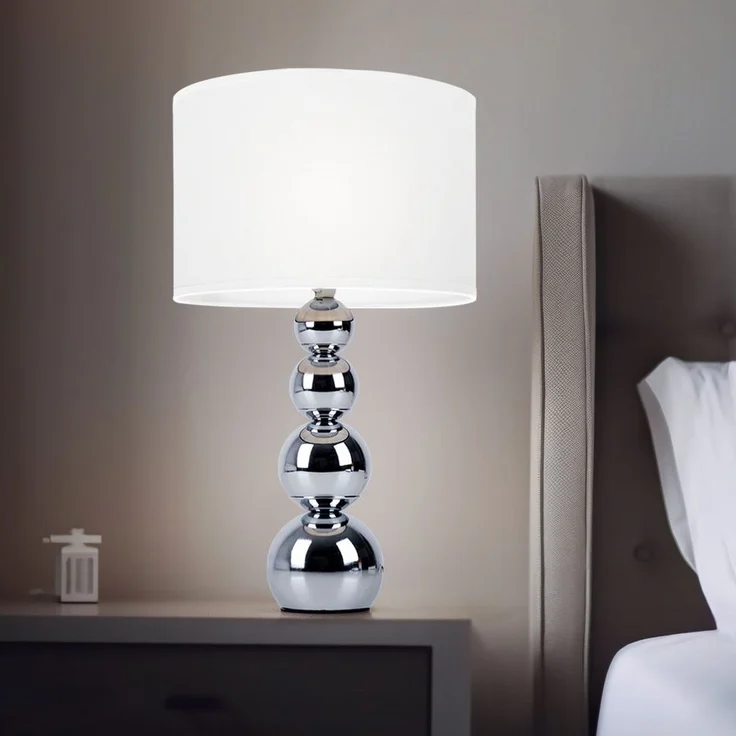 Tischleuchte, Textil weiß, 3 Stufen Touchdimmer, H 43 cm – Bild 2