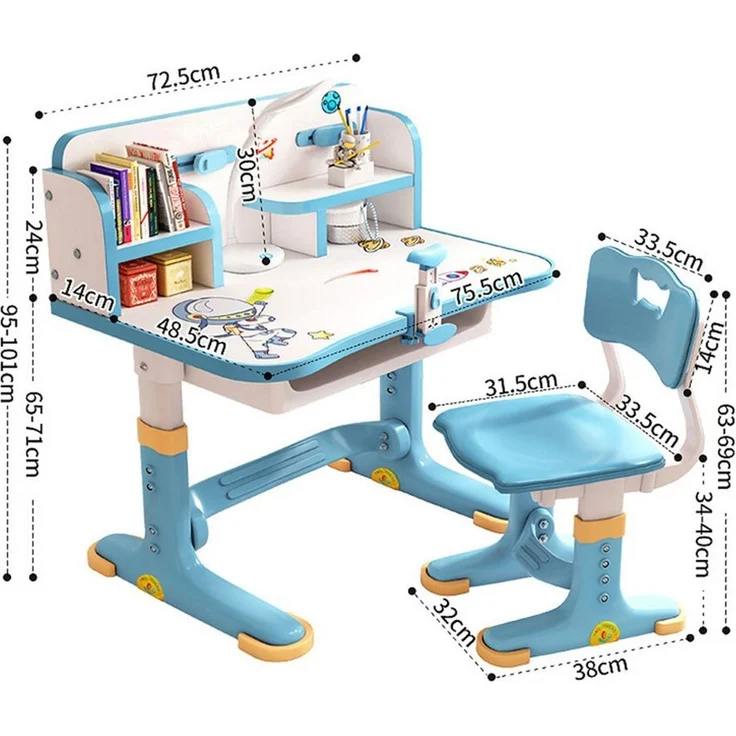 TUWENA Kinderschreibtisch Kinderschreibtischstuhl-Set,Höheverstellbar Studiertisch Ergonomischer – Bild 2