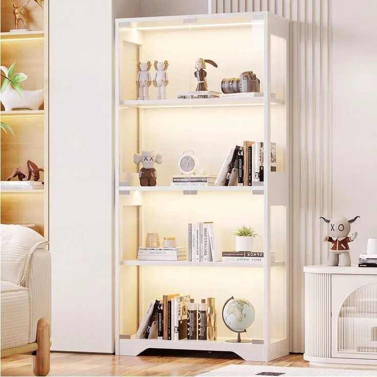 Furnicopia Glasvitrine mit RGB-LED-Beleuchtung Standvitrinen, vitrine Wohnzimmer (165*80*35 cm große multifunktionale Vitrine mit App-/manueller Beleuchtungssteuerung, vier Ebenen mit doppelten Türen und unabhängigen Glasvitrinen sowie einer Gesamtbela... – Bild 2