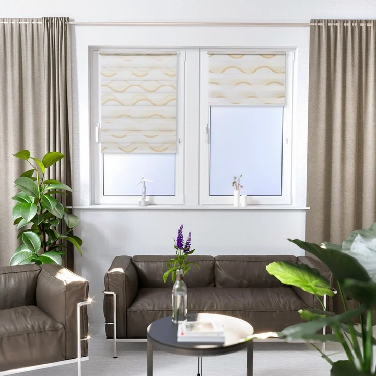 Doppelrollo Wellen Design, K-HOME, Lichtschutz, ohne Bohren, freihängend, Klemmfix, Bedruckt mit Muster – Bild 4