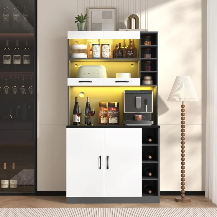Küchenschrank Buffet Highboard aus Holz mit LED