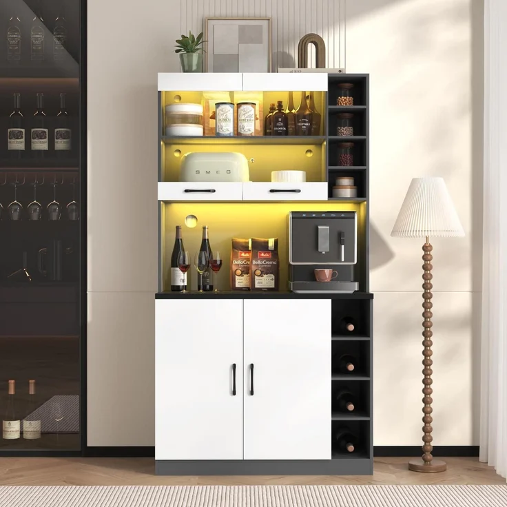 Küchenschrank Buffet Highboard aus Holz mit LED – Bild 1