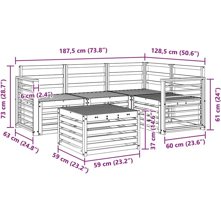 vidaXL Outdoor-Sofagarnitur 5 stk. 4-Sitzer Natur Massivholz Akazie 3374779 – Bild 10