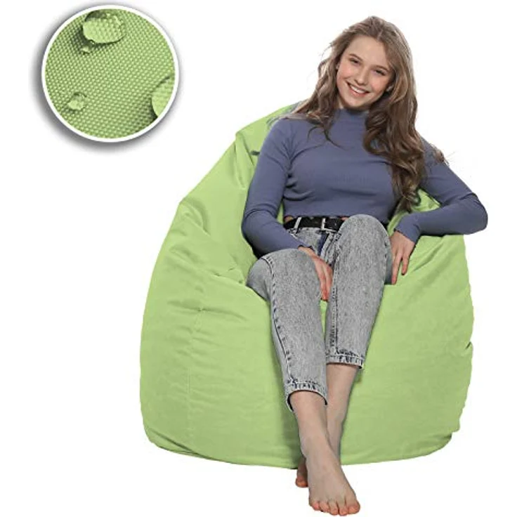 HomeIdeal - Sitzsack XXL Bodenkissen für Erwachsene & Kinder - Geeignet für Gaming oder Entspannen - Indoor wie Outdoor da er Wasserfest ist - mit EPS Perlen, Farbe:Limettengrün, Größe:XXL – Bild 5