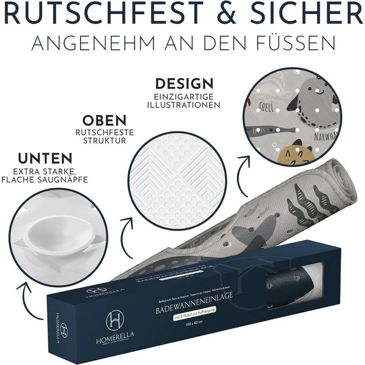 Homerella Badematte rutschfest Kinder - 100% BPA frei Inkl. 2 Haken zum Aufhängen 100x40cm, Antirutschmatte Badewanne Baby hautsensitiv & schimmelresistent, Badewannenmatte rutschfest & waschbar – Bild 4