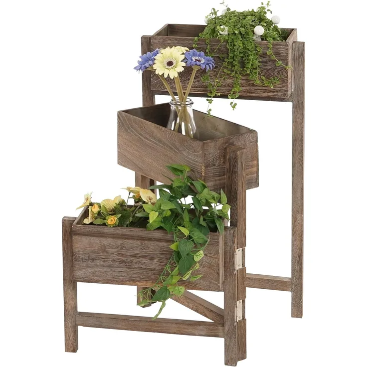 Pflanzregal T275, Standregal Blumenständer Pflanzkasten, 65x108x15cm, Holz Shabby-Look Vintage ~ braun
