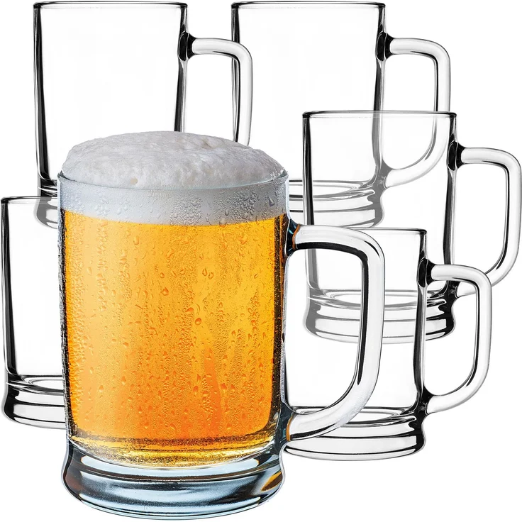 KADAX Bierkrüge 0,5 Liter, 6er Set, Biergläser mit Henkel, großer Bierkrug aus dickwandigem Glas, Bierglas im klassischen Design, stabiler Glaskrug für Bier – Bild 1