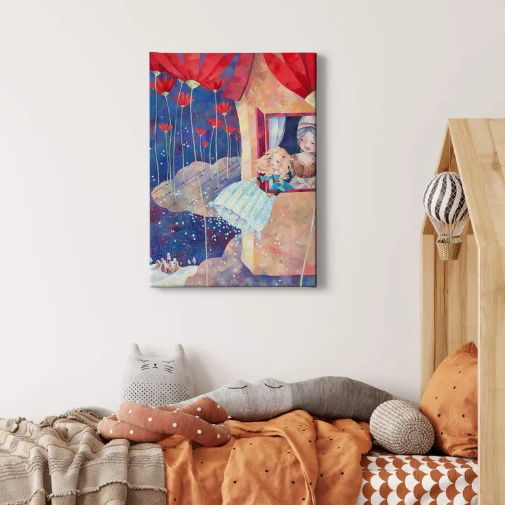 Leinwandbild Kinderzimmer Blau Rot Beige 50x70 DD123197 Keilrahmenbild Wandbild – Bild 2