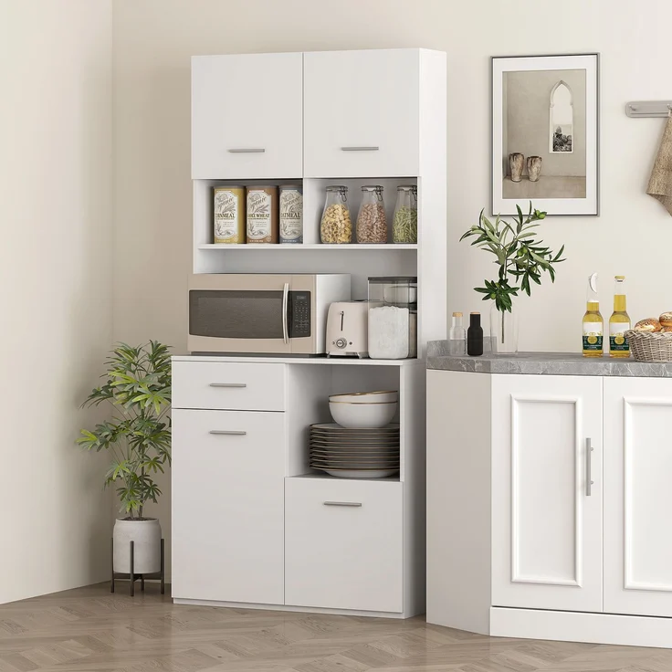 Küchenschrank, Buffet mit Schublade, Soft-Close Türen, 80 x 35 x 180 cm, Weiß--Weiß--180x35x80cm--YOUDENOVA – Bild 3
