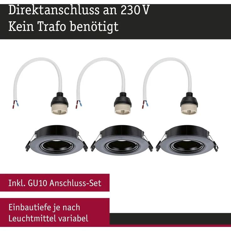 Paulmann LED Einbauleuchte 3er-Set schwarz schwenkbar Ø 9 cm – Bild 4