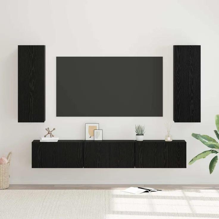 TV-Lowboard, TV-Schrankset 5 pcs Schwarz Eichen-Optik Holzwerkstoff