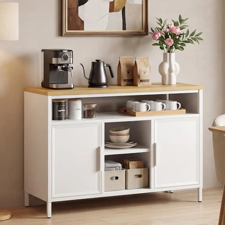 YITAHOME Aufbewahrungsschrank, Metallschrank, Sideboard, Schrank mit Doppeltür, Magnetverschluss, verstellbare Einlegeböden, Stahlgestell – Bild 2