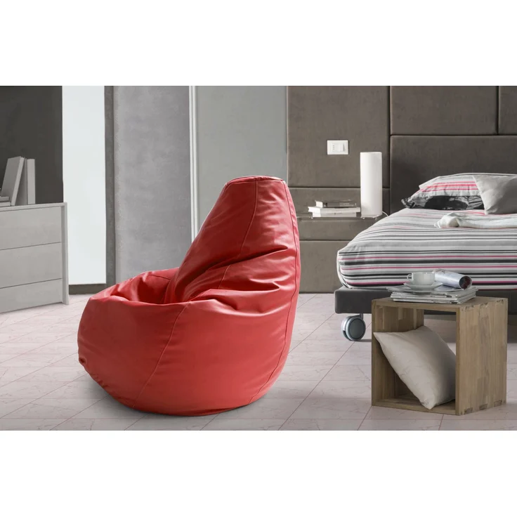 Dmora Asino-Pouf, Sitzsack-Pouf, Sitzsack aus Kunstleder, 100 % Made in Italy, 70 x 70 x 110 cm, Rot – Bild 2
