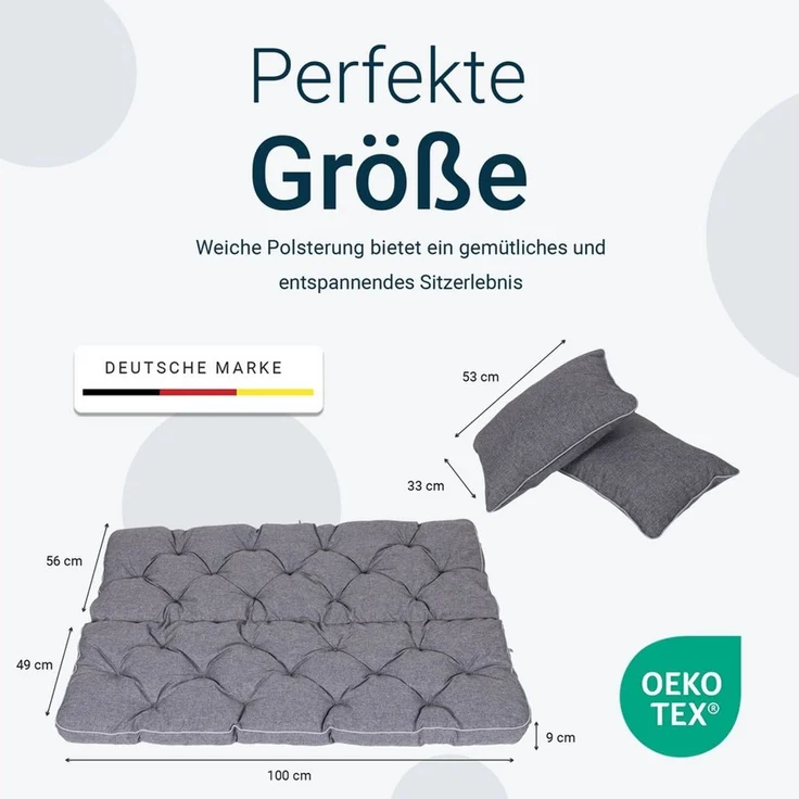 TexDeko Auflagekissen Ecolen Gartenbankauflage für Hollywoodschaukel mit Rückenlehne, (1x Gartenbankauflage für Hollywoodschaukel + 2x Kissen), UV-Beständig – Bild 2