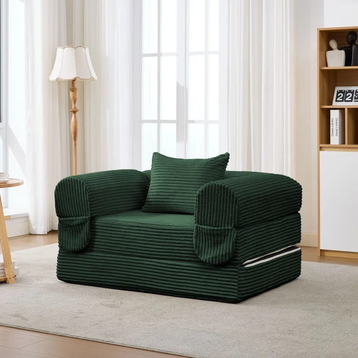 ZUBALIYA SchlafSofa mit Cordbezug, mit Schaumstoffpolsterung, ohne aufwendige Montage, für Wohnzimmer und Apartments – Bild 2