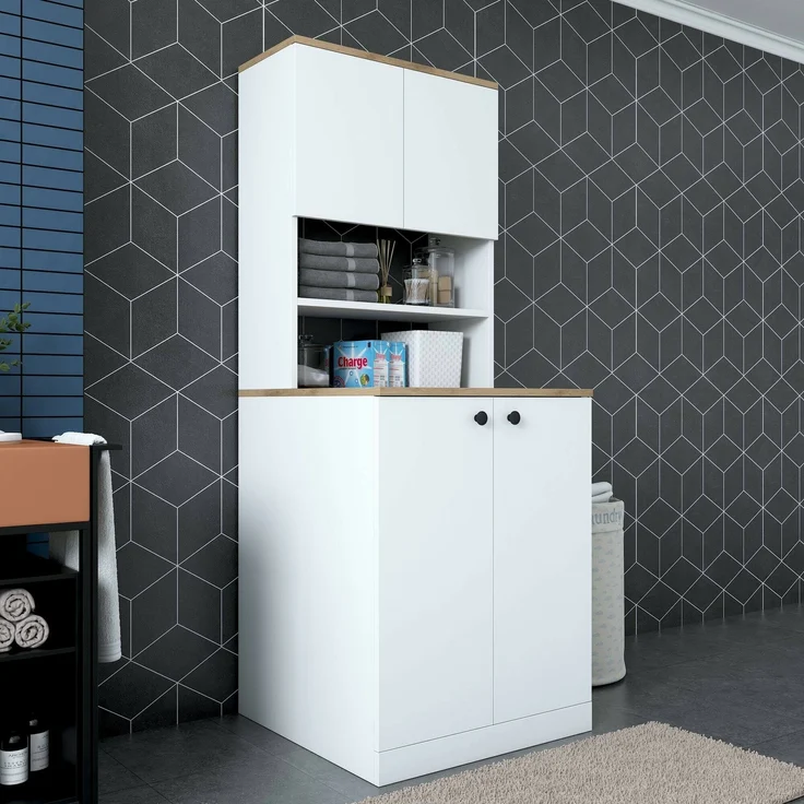 Dmora Großer Mehrzweckschrank Marty, Multifunktionale Möbel, Schuhschrank, Besenschrank, 70x73h184 cm, Weiß und Walnuss – Bild 5
