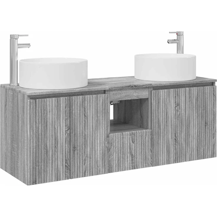 vidaXL Badezimmerschrank-Set 3 stk. Grau Sonoma 129 x 44,5 x 80 cm 3405743 – Bild 2