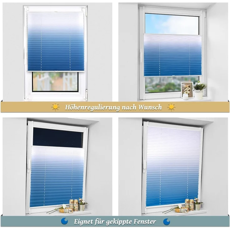 Plissee mit Farbverlauf 85x130 cm(BxH) Blau-Weiß plissees klemmfix ohne Bohen Blickdicht Faltrollo Lichtdurchlässig Rollos für Fenster ohne Bohren – Bild 6