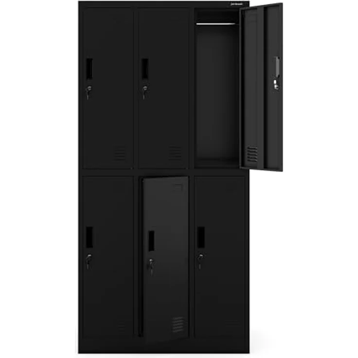 Jan Nowak Schließfachschrank 3B2A Wertfachschrank Metallspind Umkleideschrank 6 Fächer Stahlblech Pulverbeschichtet 185 cm x 90 cm x 45 cm (H x B x T) (Schwarz) – Bild 8