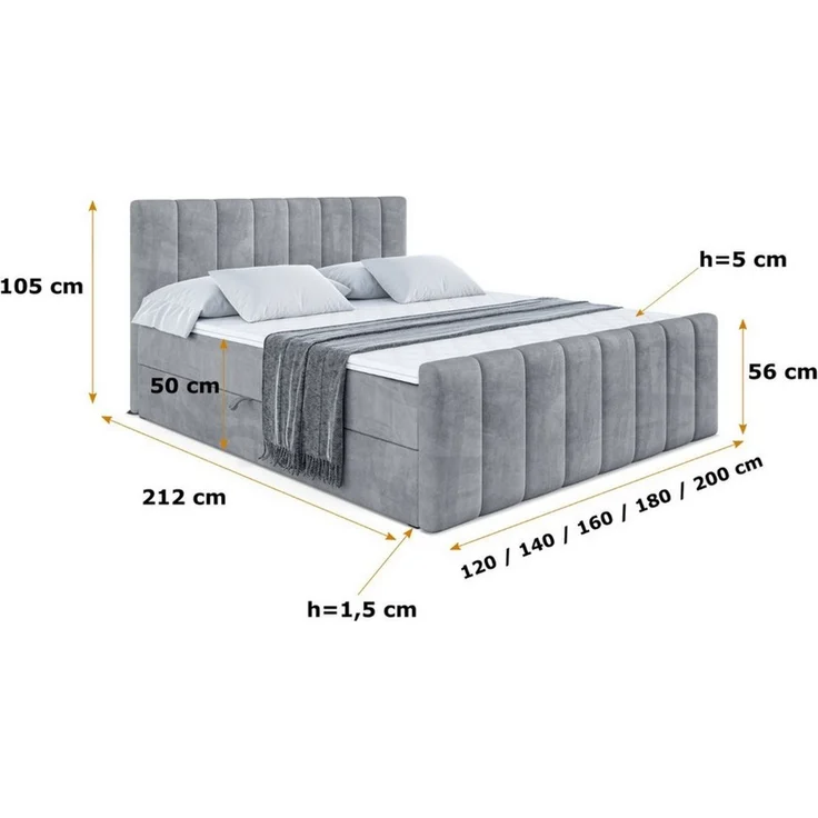 ALTDECOR Boxbett OTTA-Z (Multipocket-Matratze H4, H3 Matratze Bonellfederung, Topper, Kopfteil), Doppelbett mit Fußteil – Bild 4
