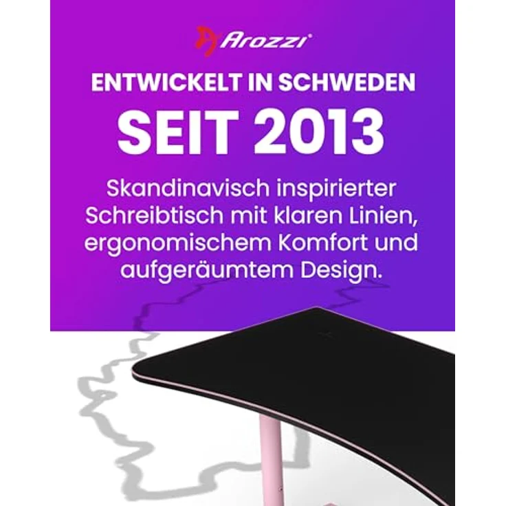Arozzi Arena Gaming Desk - Pink, großer Gaming-Tisch mit vollflächigem Mikrofaser-Mauspad und höhenverstellbaren Stahlbeinen – Bild 7