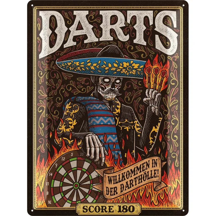 LANOLU Blechschild Darts Mexikanisch - 30x40cm – Metall – Mehrfarbig – 30103