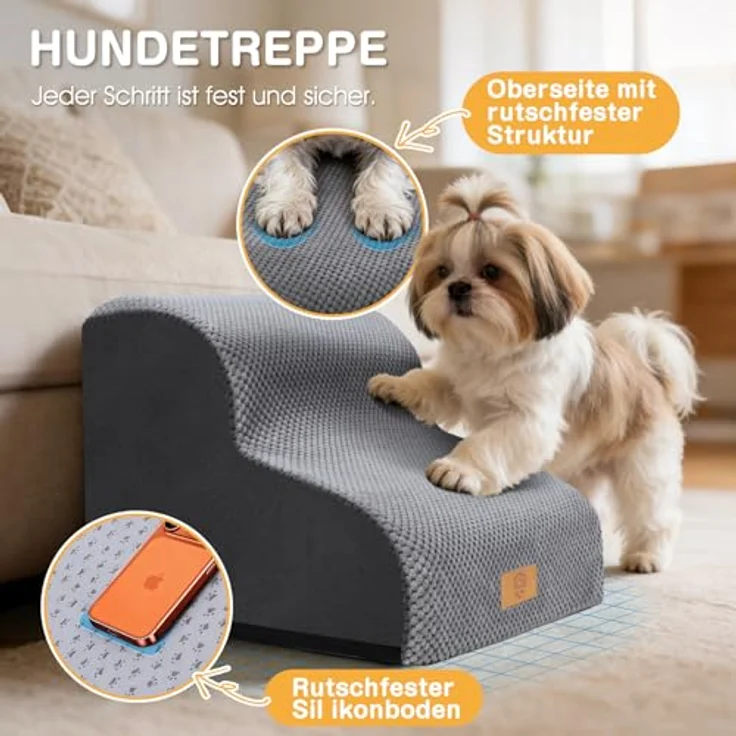 Zvonema wasserdichte Hundetreppe 2 Stufen,Waschbar Leiter Hundetreppe für Kleine Hunde und Katzen, Abnehmbare Haustiertreppe Tragbar Katzentreppe für Sofa Bett, Senden 1 Fusselrolle – Bild 7