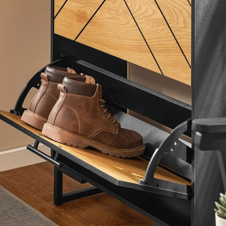 SoBuy FSR164-SCH Schuhschrank, MDF, PVC-Furnier, Helle Eiche, 62 x 125 x 59 cm – Bild 6