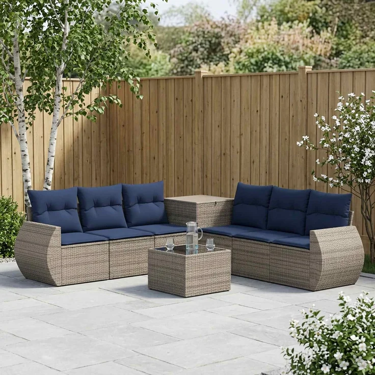 vidaXL Sofa Set 8 stk. Grau und Marineblau Polyrattan und Stahl 3448439 – Bild 1