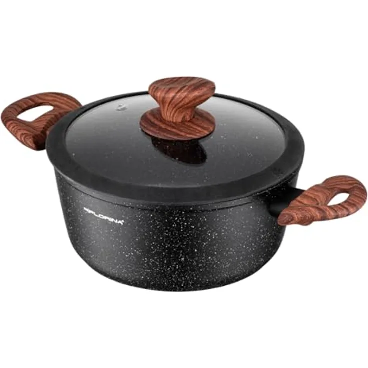 FLORINA Aluminiumtopf MASTER BLACK 28 cm 6.5L | Antihaftbeschichtung | Für alle Herdarten inkl. Induktion | Ergonomische Soft-Touch-Griff | Deckel mit Silikonrand | Hitzebeständig | Leicht zu reinigen