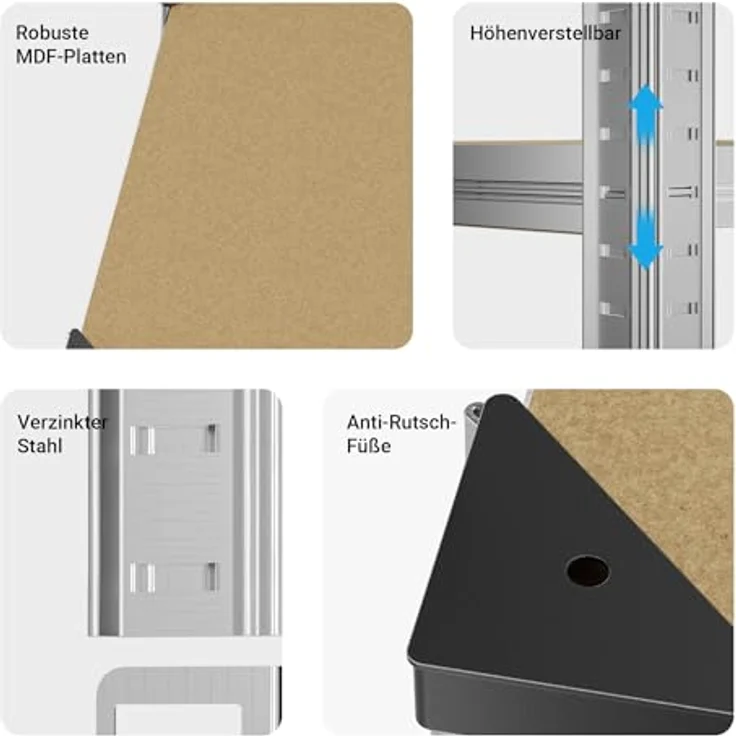 Wiltec Schwerlastregal 180 x 90 x 30 cm, Gesamtlast 875kg, Steckregal verzinkt aus Stahl, Lastenregal mit 5 Ablagen, Werkstattregal – Bild 6